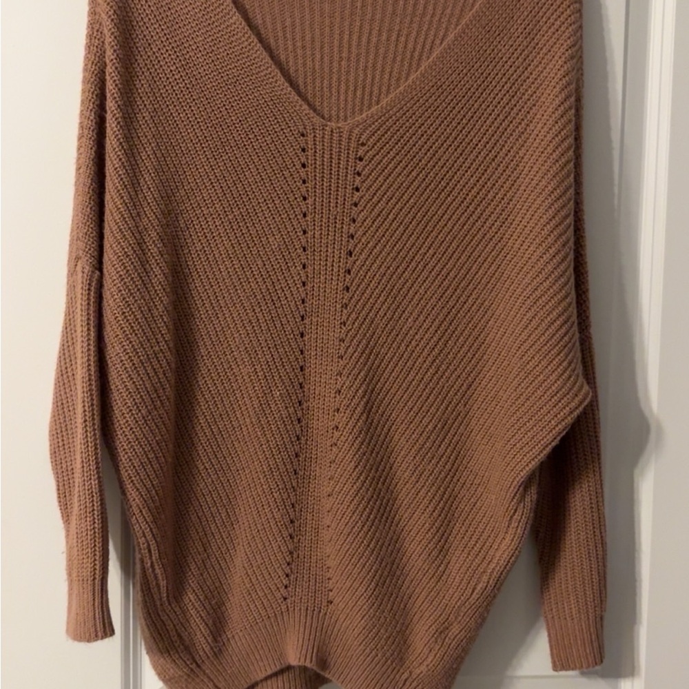 Charlotte Russe Tan Crew Neck Sweater with Ribbed Texture
